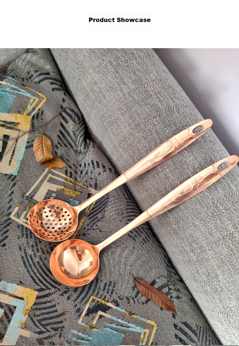 Guoyiyuan Purple Copper Handmade Thickened Kitchen Utensils Tableware Copper Hot Pot Special Soup Ladle Strainer Spoon Purple Copper Spoon Carved Desig 8