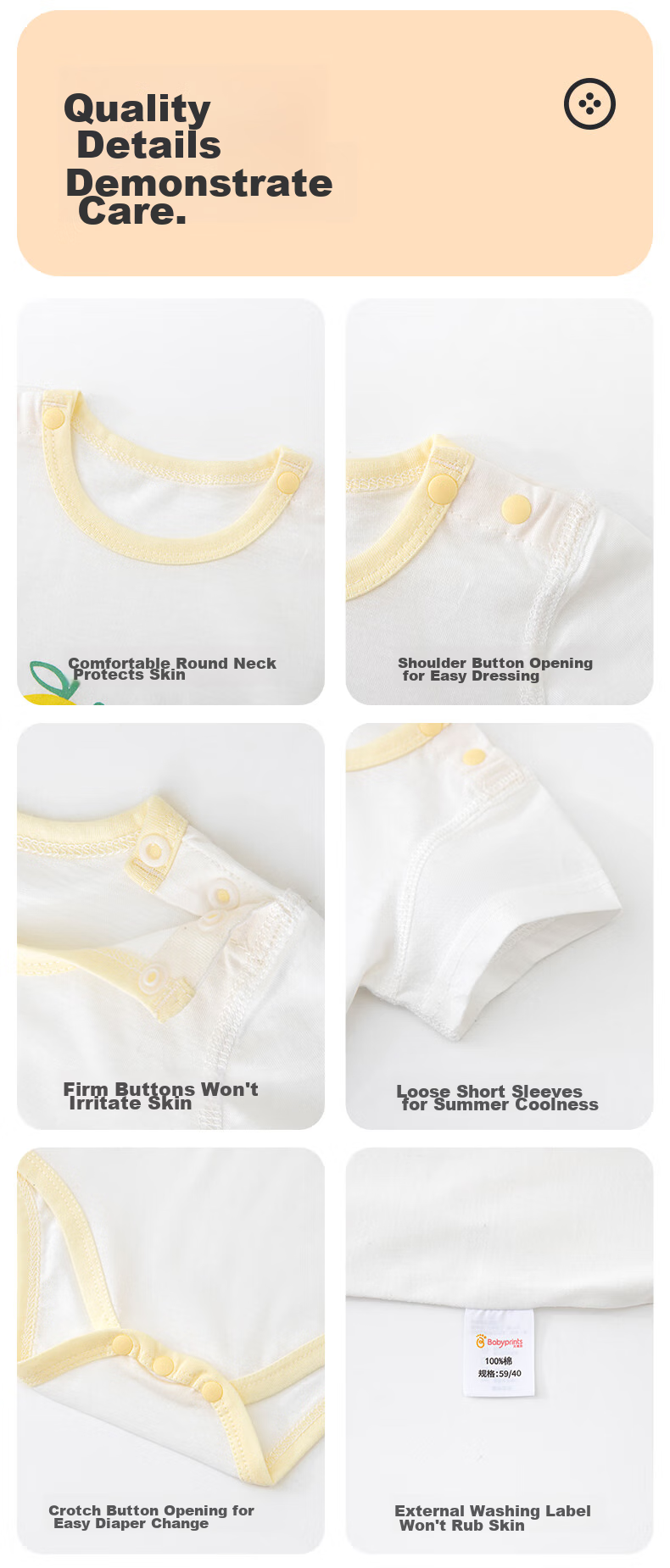 Babyprints Infant Short-Sleeve Bodysuit, Newborn Pure Cotton Onesie, Summer Thin Romper for Newborns, Size 73 4