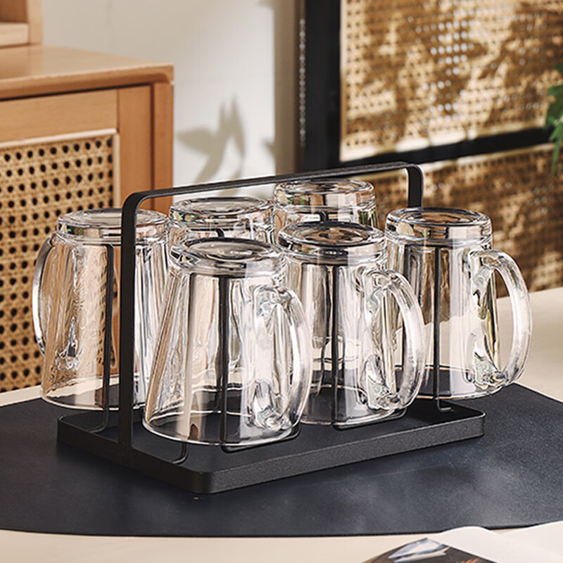 CRISTALGLASS Glass Cup Set for Home Use, Children's Water Cups with Handles, Heat-Resistant Family Drinking Cups, Stylish Water Accessories for Kids