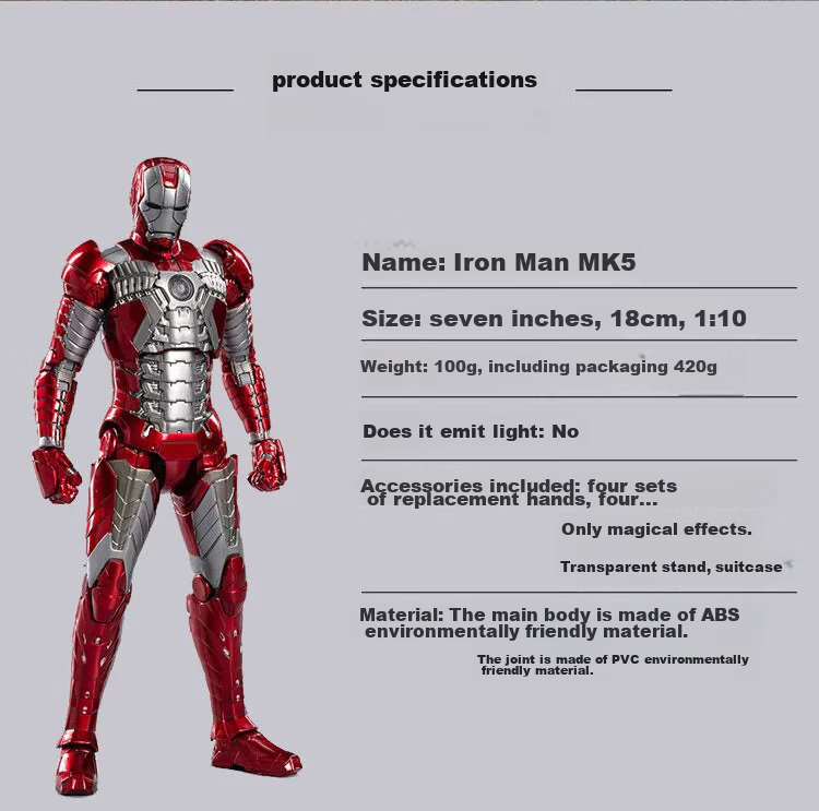 Marvel Iron Man MK5 Action Figure Model with Articulated Joints, Boys' Birthday Gift 4