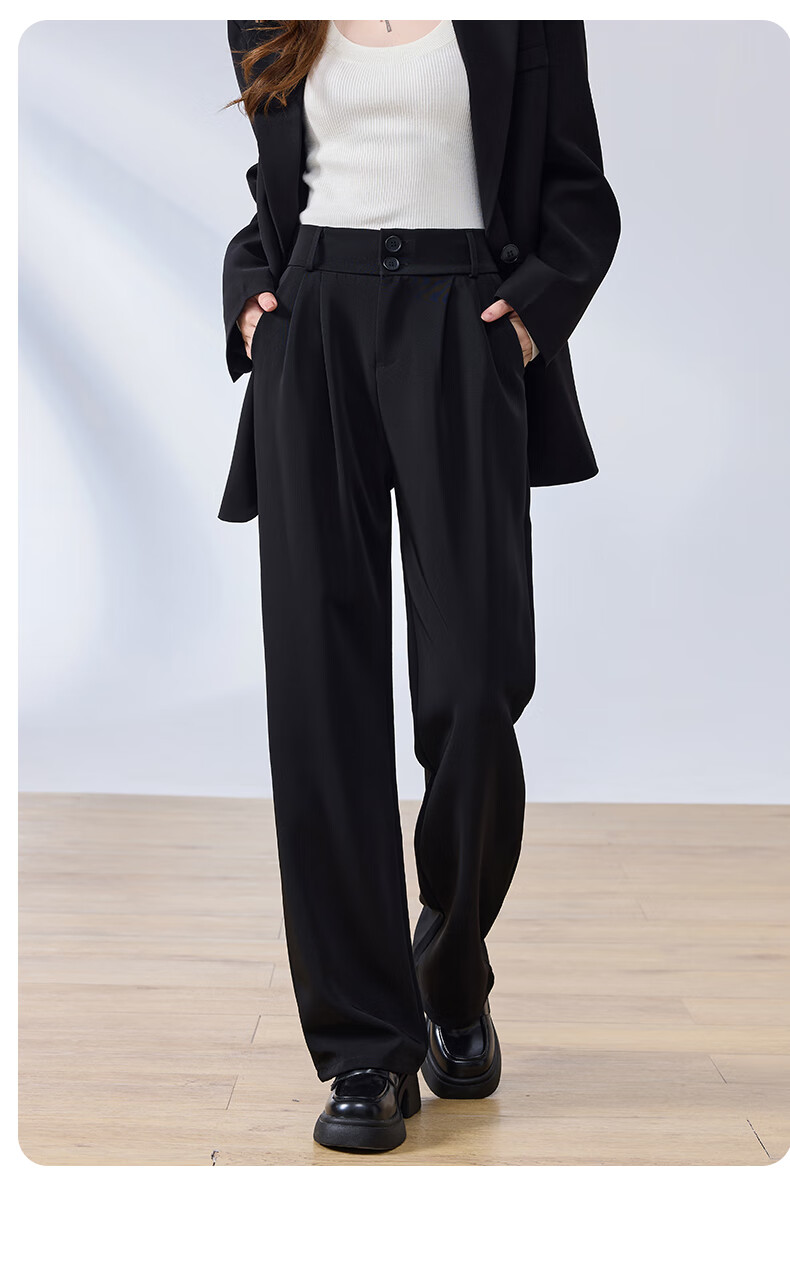 LangSha Wide-Leg Pants for Women, Spring And Autumn High-Waisted Draping Straight-Leg Elegant Slimming Black Trousers 18