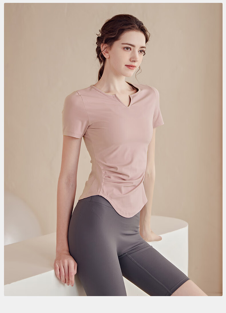 LangSha Women's Short-Sleeve T-Shirt, Spring And Summer Quick-Dry Breathable Training Top, Small V-Neck Fitness Shirt, Professional Running Sports T-Shirt 18