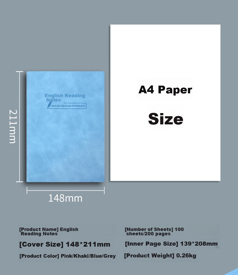 Jiaranheng English Reading Record Book, Extracurricular Reading Material, After-Reading Notes, Specialized Notebook for High School And Middle School Students, Good Words And Phrases Collection Book, Thickened A5 Pink 8