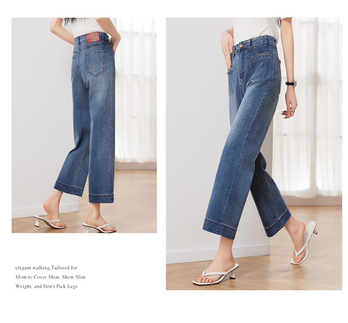 Taxiang High-Waisted Jeans for Women with Pockets, Wide-Leg Pants, Versatile Straight-Leg Trousers, Fashionable Women's Pants, Long Pants T143N1016 22