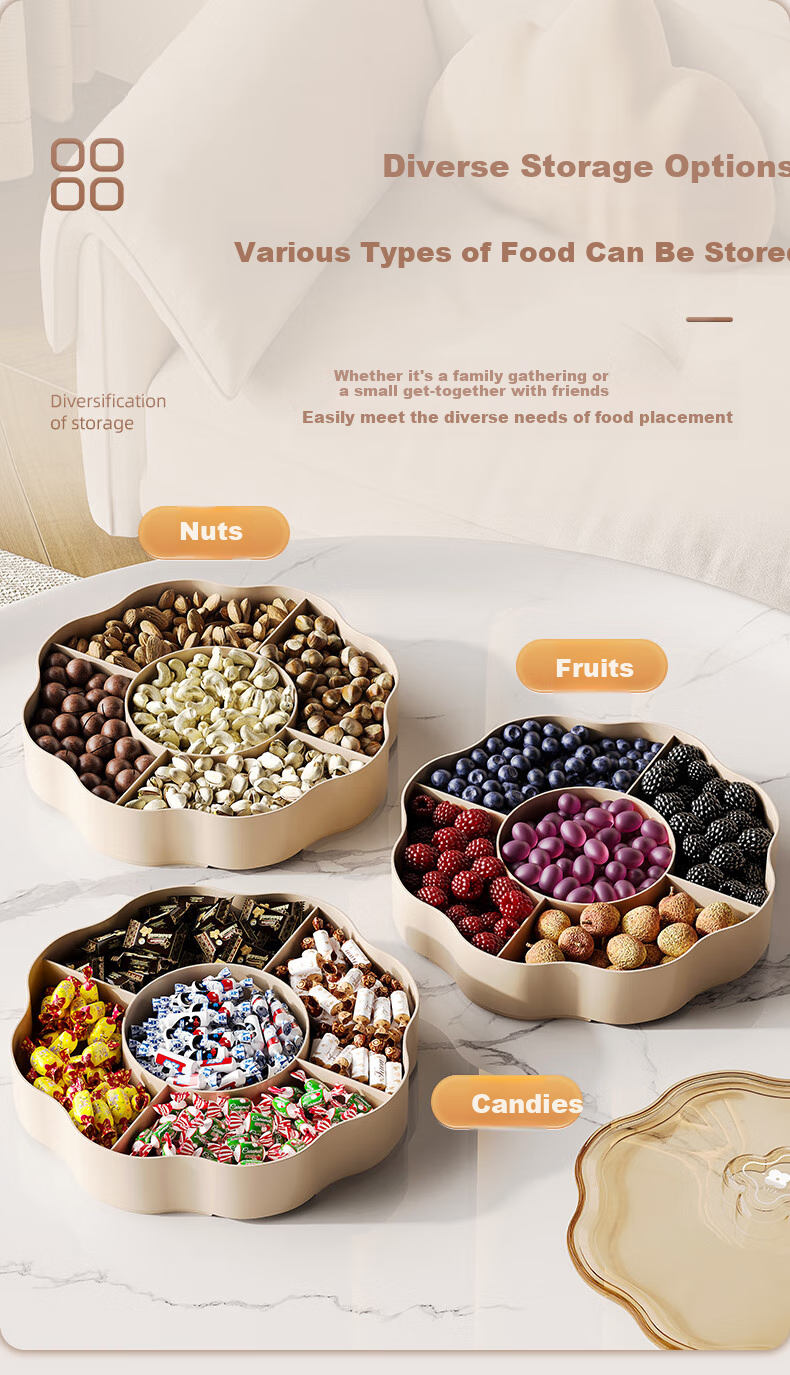 Jinlongxing Candy Box Snack Dried Fruit Plate for Living Room, High-End Feel Nut Fruit Melon Seed Dish, Double-Layer with Lid for Chinese New Year Display 3