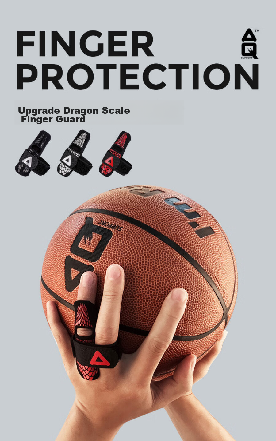 AQ Finger Immobilization Protective Sleeve for Sports, Basketball, Volleyball, Black And Red Dragon Scale Pressure-Fit Model, Single Pack B30928L/XL 12