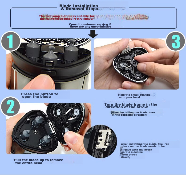 PURPAVWINNER Compatible with Flyco Shaver Heads, Suitable for Flyco FS890/FS891/FS893, Includes Two Blade Heads, Blades, Foil, Bracket, And Head Cap 4