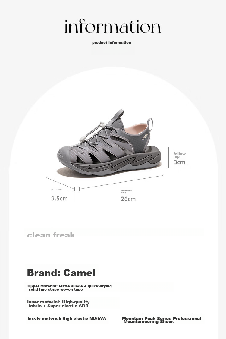 CAMEL Summer Outdoor Sandals for Men And Women, Thick-Soled Closed-Toe Beach Shoes, Water Wading And Stream Trekking Footwear 7