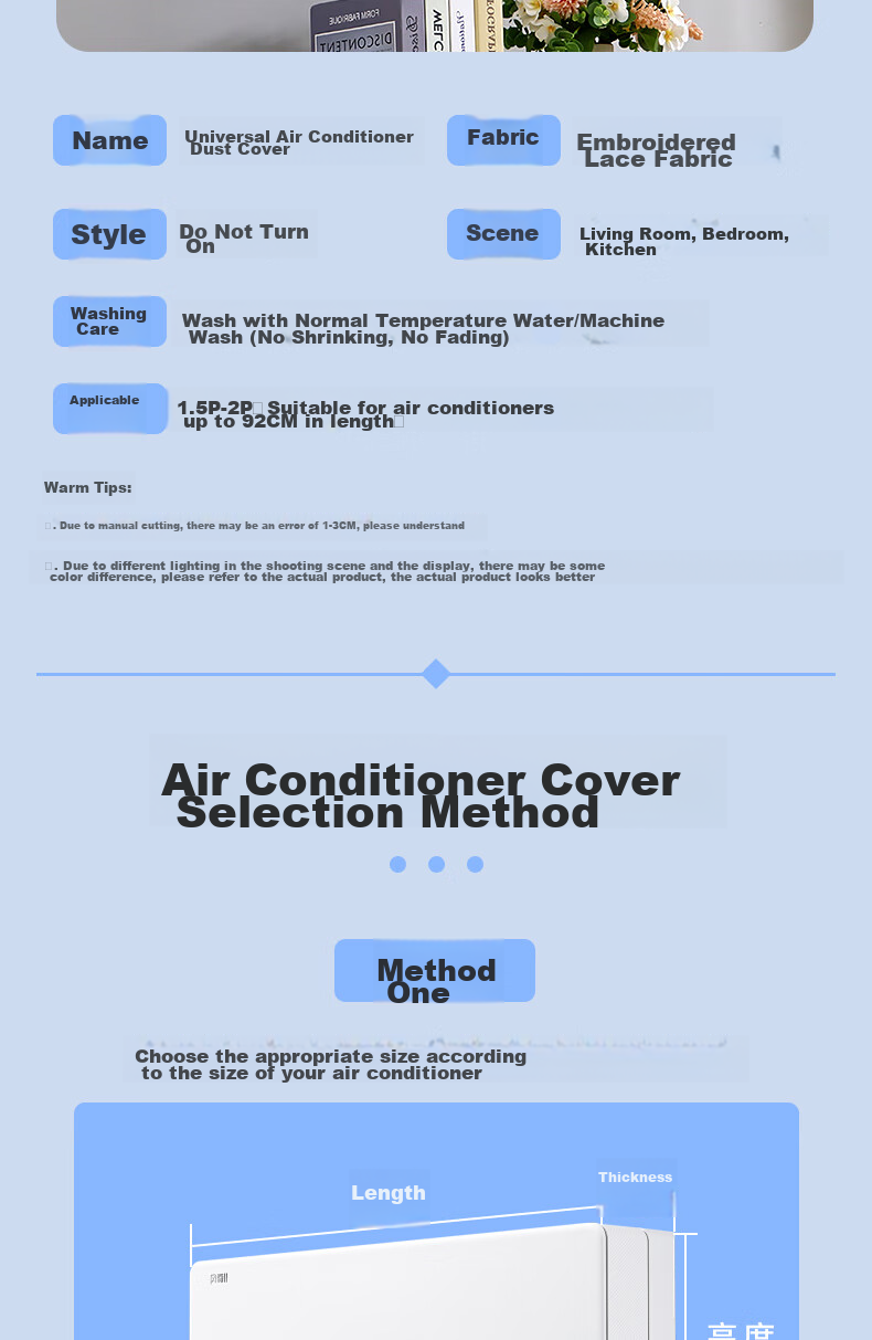 Lelandi Air Conditioner Dust Cover [No Need to Remove When Operating], Universal Wall-Mounted Unit Lace Trim Windproof Dust-Proof Curtain, Compatible with Gree, Midea, Aux (1.5-2P) L1012 7