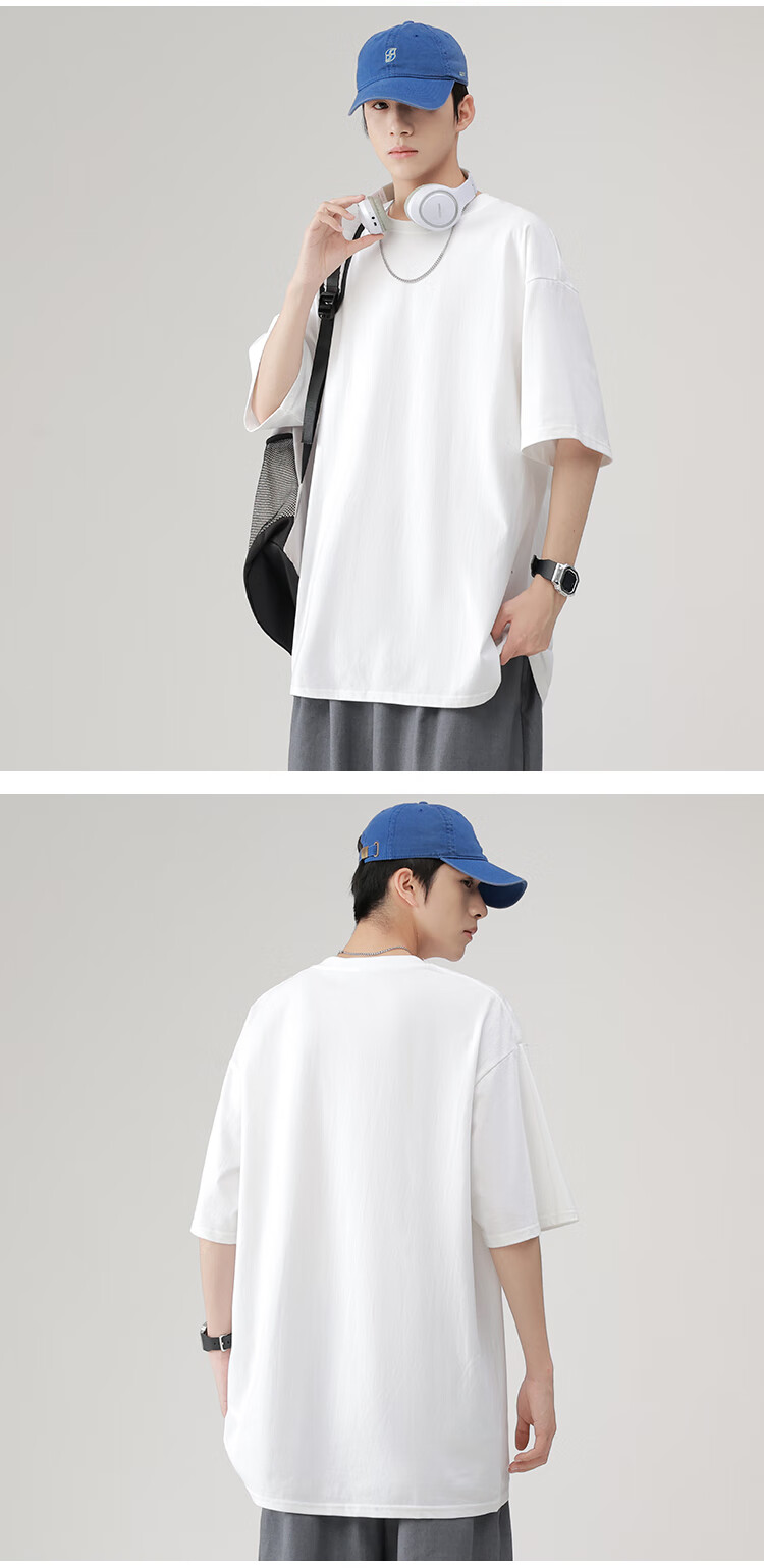 NASA GISS Official Trendy Short-Sleeve T-Shirt, Summer Pure Cotton Solid Color Undershirt, Loose-Fitting Men's Half-Sleeve, White, S 6