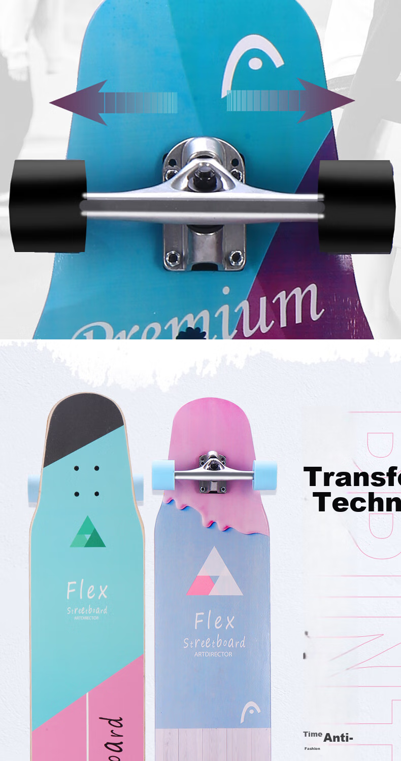 HEAD Skateboard Longboard Professional Board for Adults, Flat Flower Design for Men, Women And Children, Gift for Beginners, Entry-Level Road Skateboard, Street Skateboard, Commuter Skateboard 9