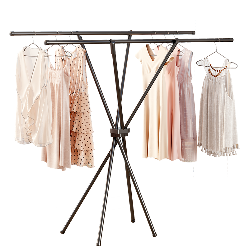 Yicainianhua Floor-Standing Double-Rod Folding Clothes Drying Rack, Balcony Clothes Hanger, Living Room Clothes Drying Rack, 4250BK