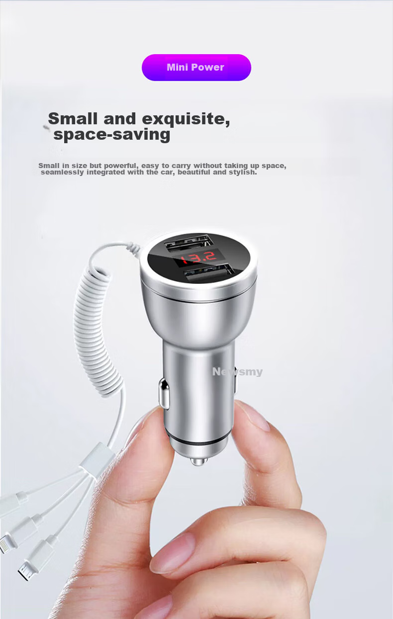 Newsmy Car Charger, Fast Charging Cigarette Lighter, Car Power Converter Plug with Three-Way Cable, Car Charger 16