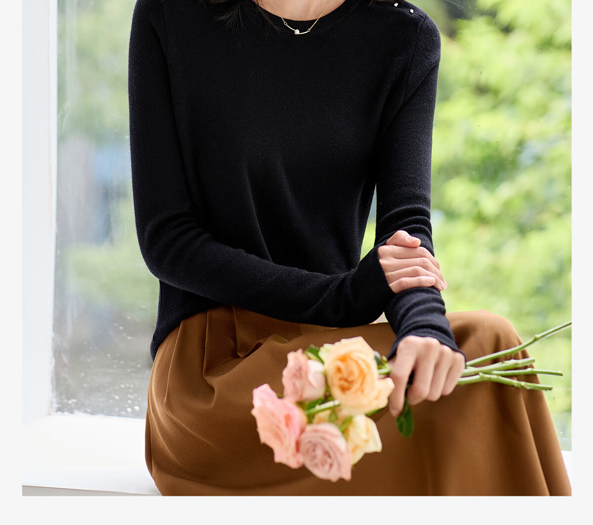 Chushen Chunqiu Women's Knitwear Designer Round Neck Solid Color Versatile Base Sweater Top S144Z7003 1