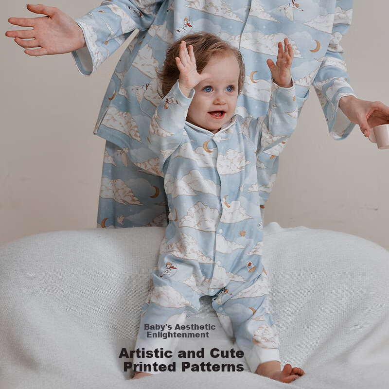 OAK FAMILY Spring And Autumn Newborn Front-Opening Bodysuit, Pure Cotton Baby Romper, Infant Clothing, Little Prince, Size 59