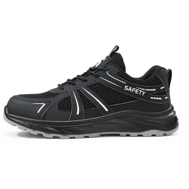 JUNBU Safety Shoes with Steel Toe Cap for Men, Anti-Smashing, Puncture-Resistant, Breathable, Wear-Resistant, Construction Site Work Boots 5007BKT Size 39