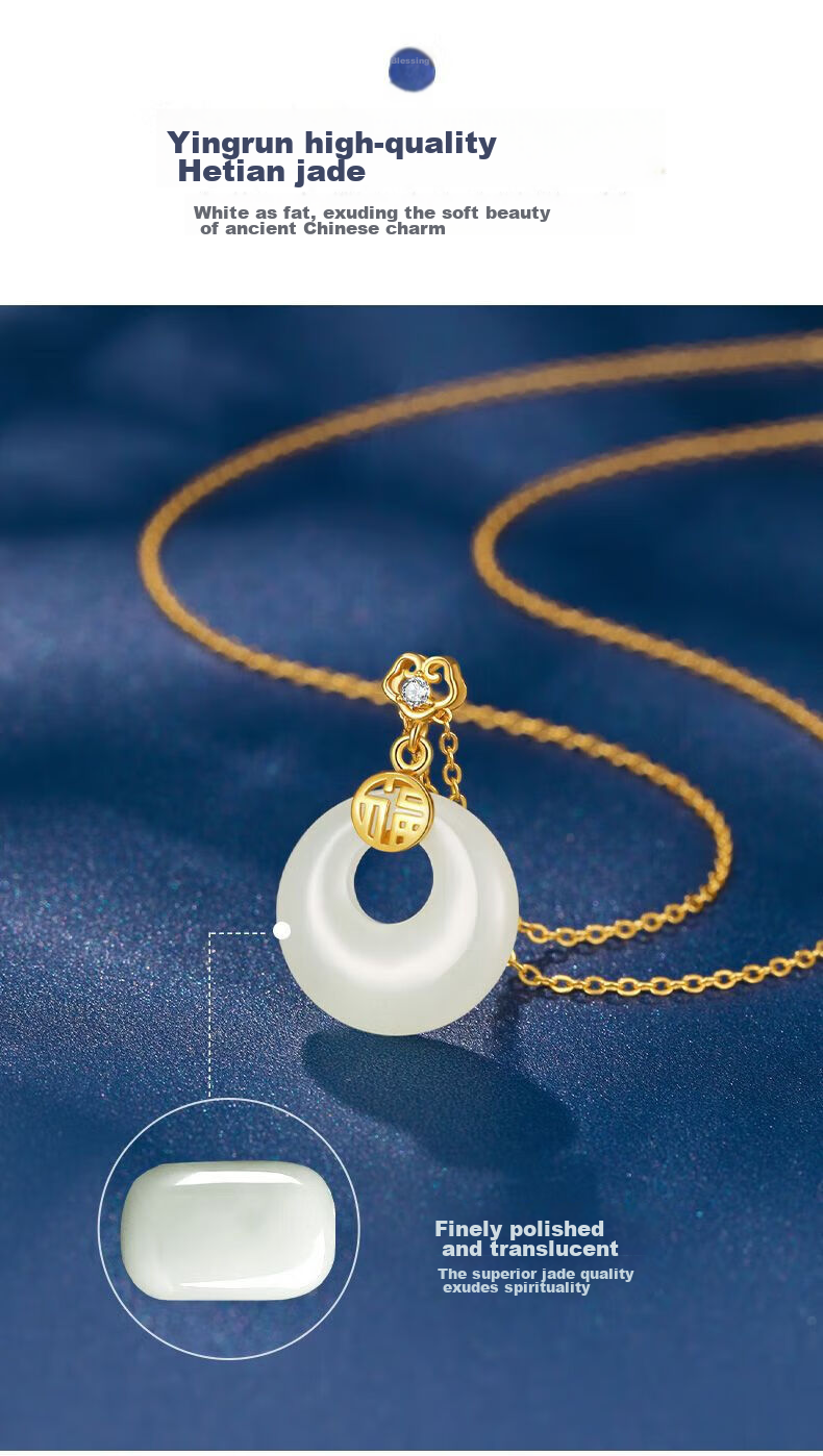Dijing Peace Buckle Sterling Silver Necklace for Women with Hetian Jade Pendant, Elegant High-End Jade Pendant, Thoughtful Practical Birthday Gift for Wife 5