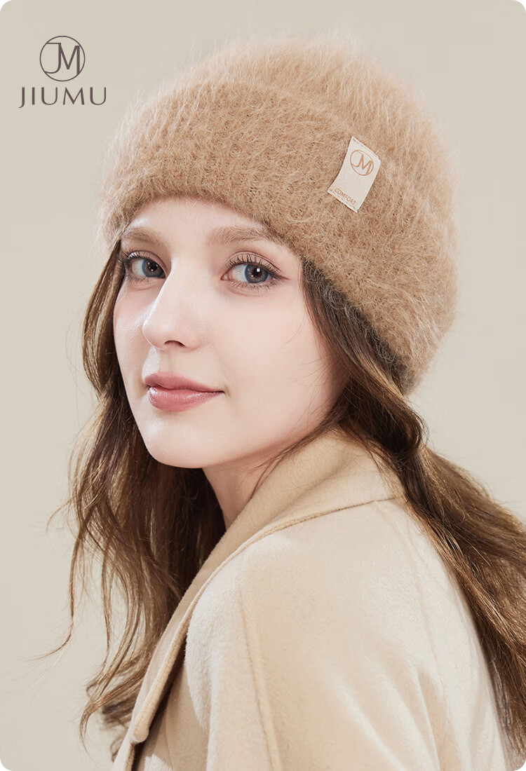 JIUMU Alpaca Wool Warm Knit Hat, Autumn And Winter Knitted Cap, Cold Hat, Winter Hat, Outdoor Ear Protection Hat for Women in Cold Weather 1