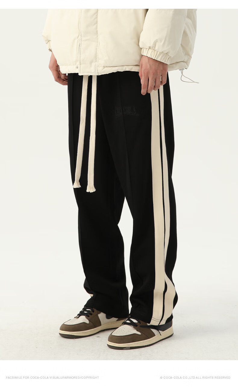 Coca-Cola Casual Pants for Men, Spring And Summer American-Style Trousers, Sports Pants, Straight-Leg Pants, Sweatpants, Black Regular, S (90-110 Jin) 10