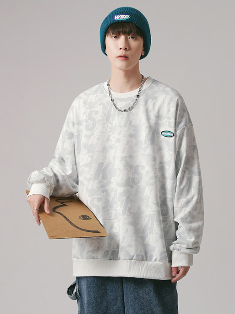 Foss Phil Men's Sweatshirt, Spring And Autumn Long-Sleeve Tie-Dye Vintage Base Layer Camouflage Round Neck Top, 8920 Camouflage Gray, 3XL 13