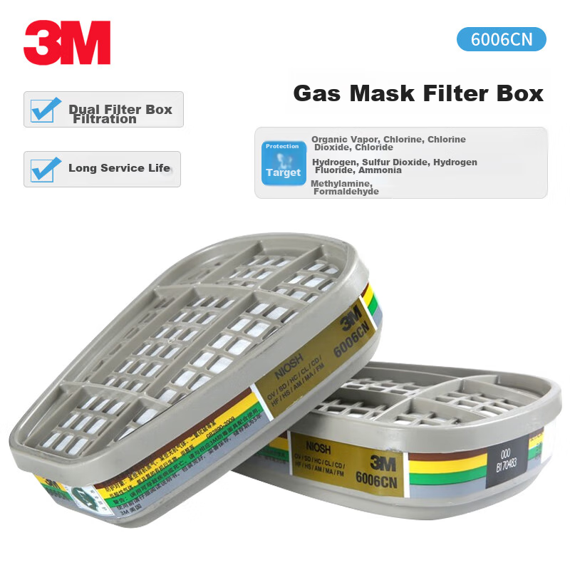 3M 6006CN Filter Cartridge, Gas Mask Accessory for Organic Gases, Chemical And Paint Spraying, 2 Pieces/pack