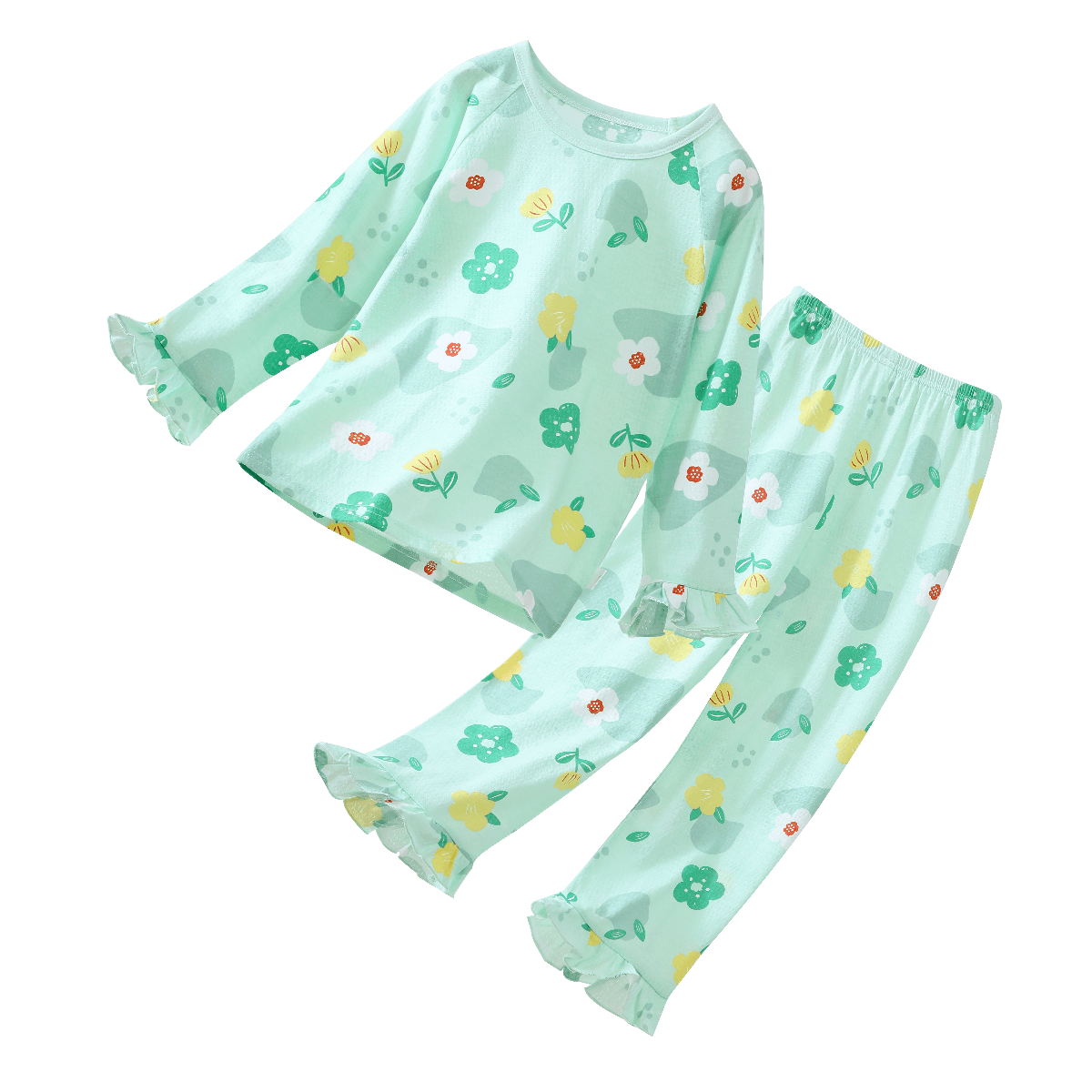DEESHA [100% Pure Cotton] Children's Pajamas for Girls, Spring And Summer Thin Home Wear, Long-Sleeve Air Conditioning Suit Set