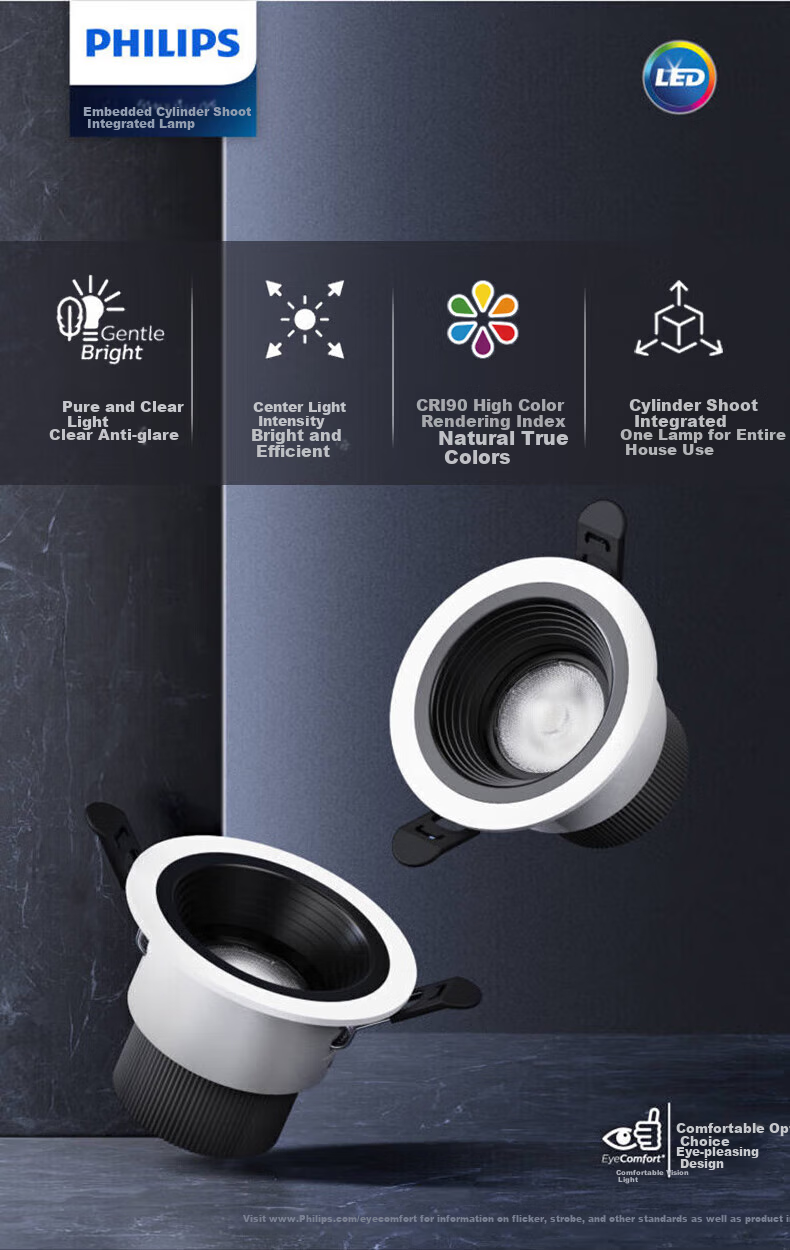 PHILIPS LED Spotlight Recessed Small Hill Anti-Glare Downlight for Living Room Hallway Ceiling Mounting Hole 3W 2700K [4-Pack] 1