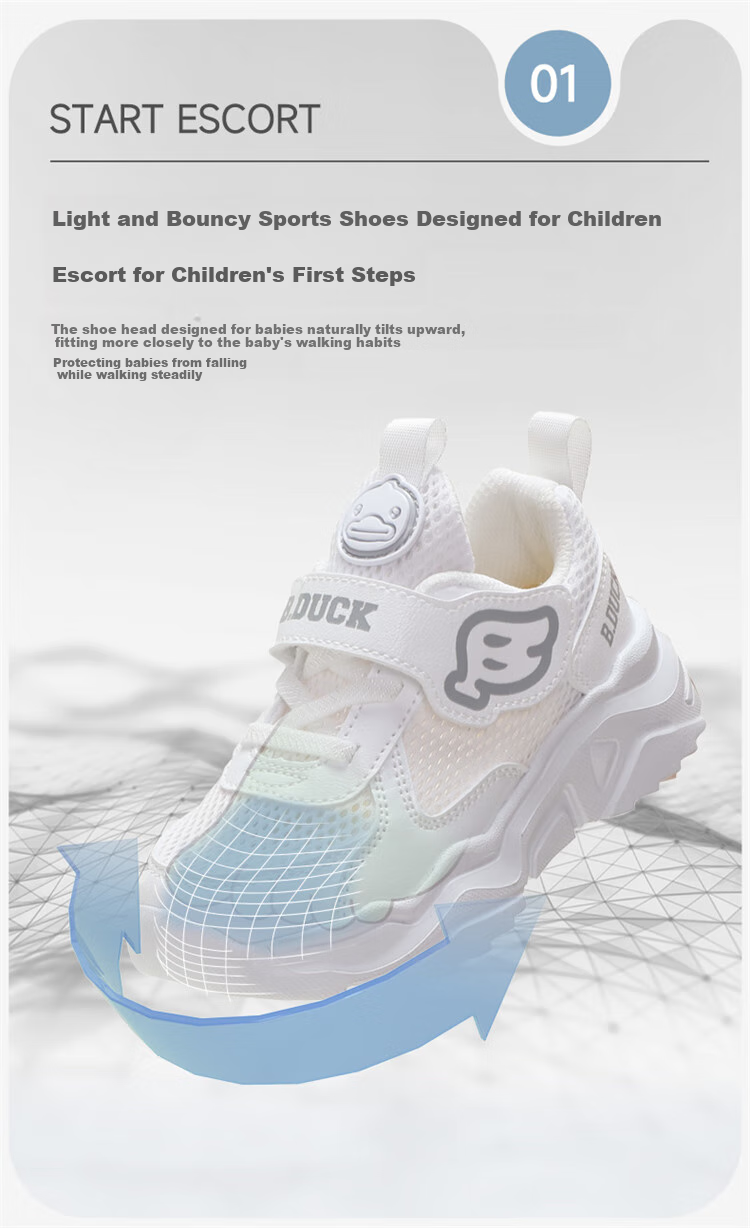 B.Duck Children's Mesh Sneakers Summer Breathable White Shoes for Boys And Girls Students 3073 White Size 28 4