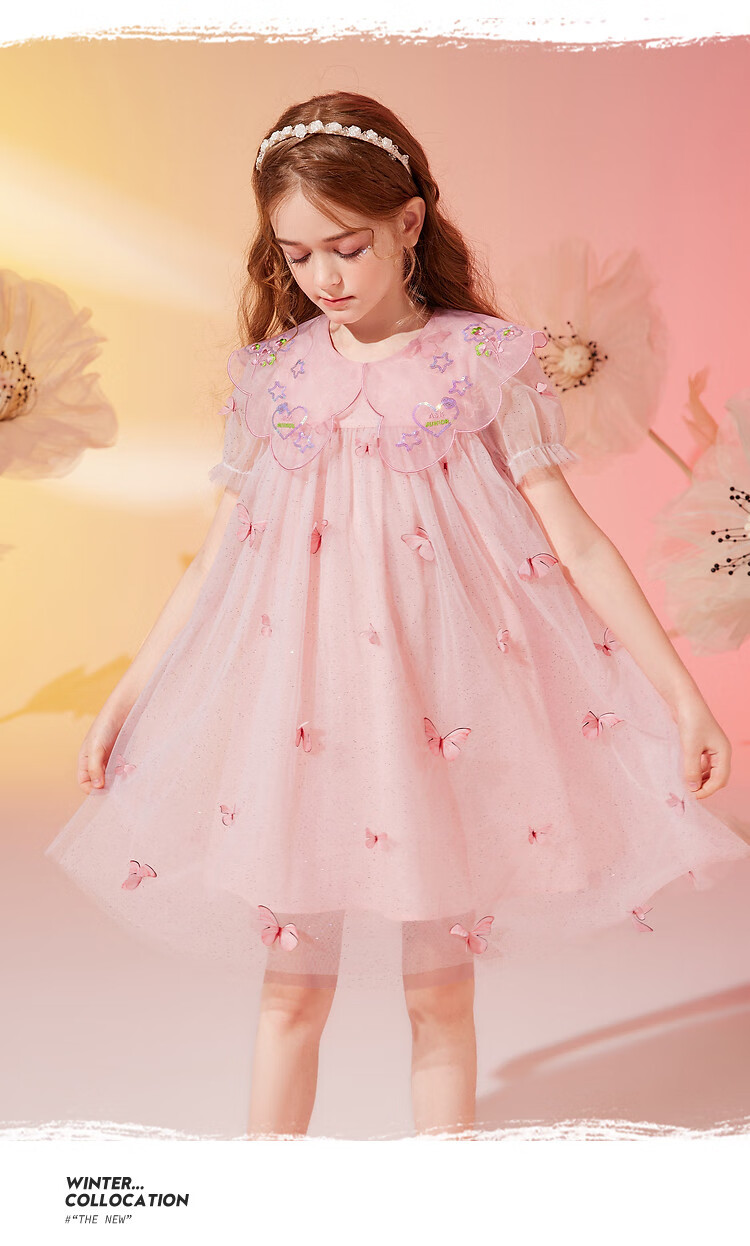 ASK JUNIOR Girls' Summer Dress, Children's Lightweight Fairy-Like Butterfly Mesh Fashion Doll Collar Princess Dress 5