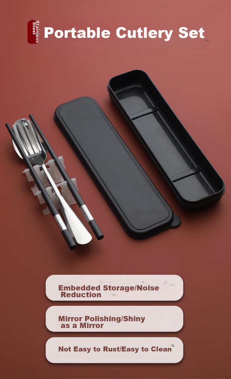 Shihua Stainless Steel Spoon Fork And Alloy Chopsticks Set, Adult Student Travel Portable Cutlery Box Four-Piece Set 1