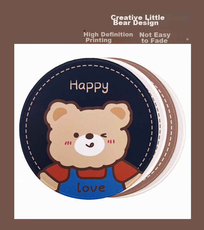 Youbili Mouse Pad Small Cute Cartoon Round Office Desk Mat Customized for Women, E-Sports Gaming Creative Round Pad Diameter 24cm 9400-Love Bear 4