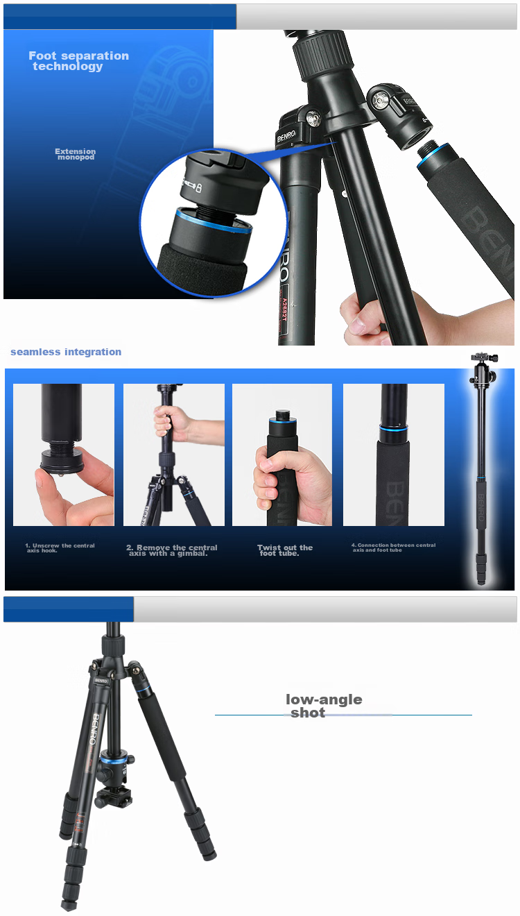 Benro Tripod IF28+, DSLR Camera Tripod for Canon And Nikon, Foldable And Convertible Monopod, Large Format Super Strong Locking, Stable Portable Ball Head Kit 7