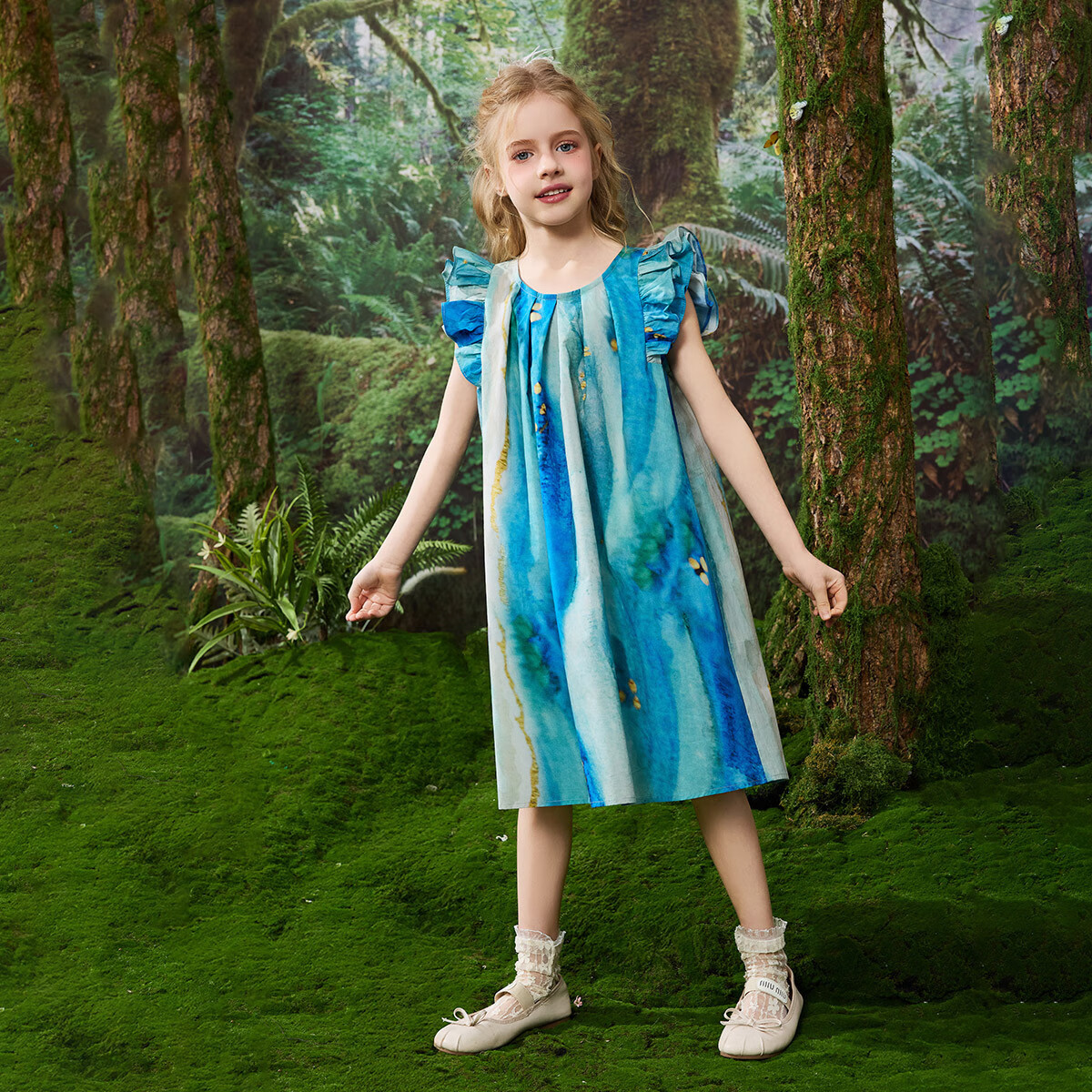 ASK JUNIOR Kids Summer Dress Girls Flutter Sleeve Cotton Princess Sundress Strap Dress 6