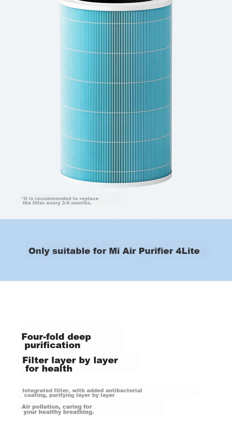 Mijia Xiaomi Air Purifier Filter Cartridge, Home Formaldehyde Removal, Bacteria Elimination, Secondhand Smoke Odor Removal, PM2.5 Reduction, Only Compatible with Purifier 4 Lite 2