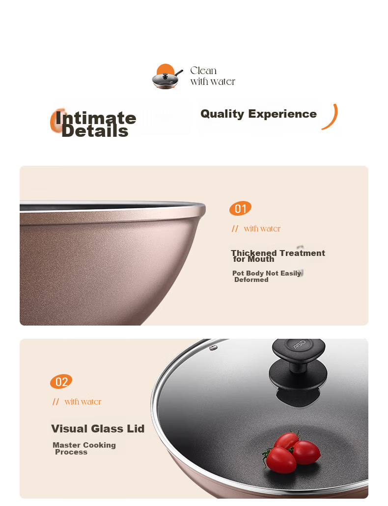 ASD Non-Stick Wok with Coating, Stir-Fry Pan, Frying Pan for Home Use, 28cm, Gas Stove Specific, Champagne Gold, JL28G2WG-K 11
