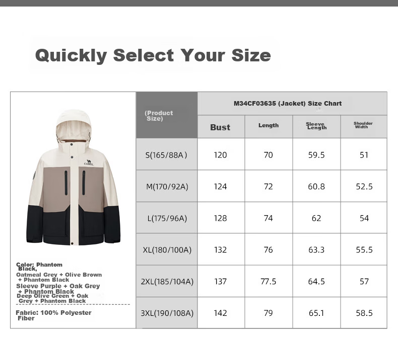 CAMEL Jilong 2.0 Three-In Outdoor Mountaineering Jacket for Men And Women, Hard Shell Coat for Tibet Travel M34CF03635 22