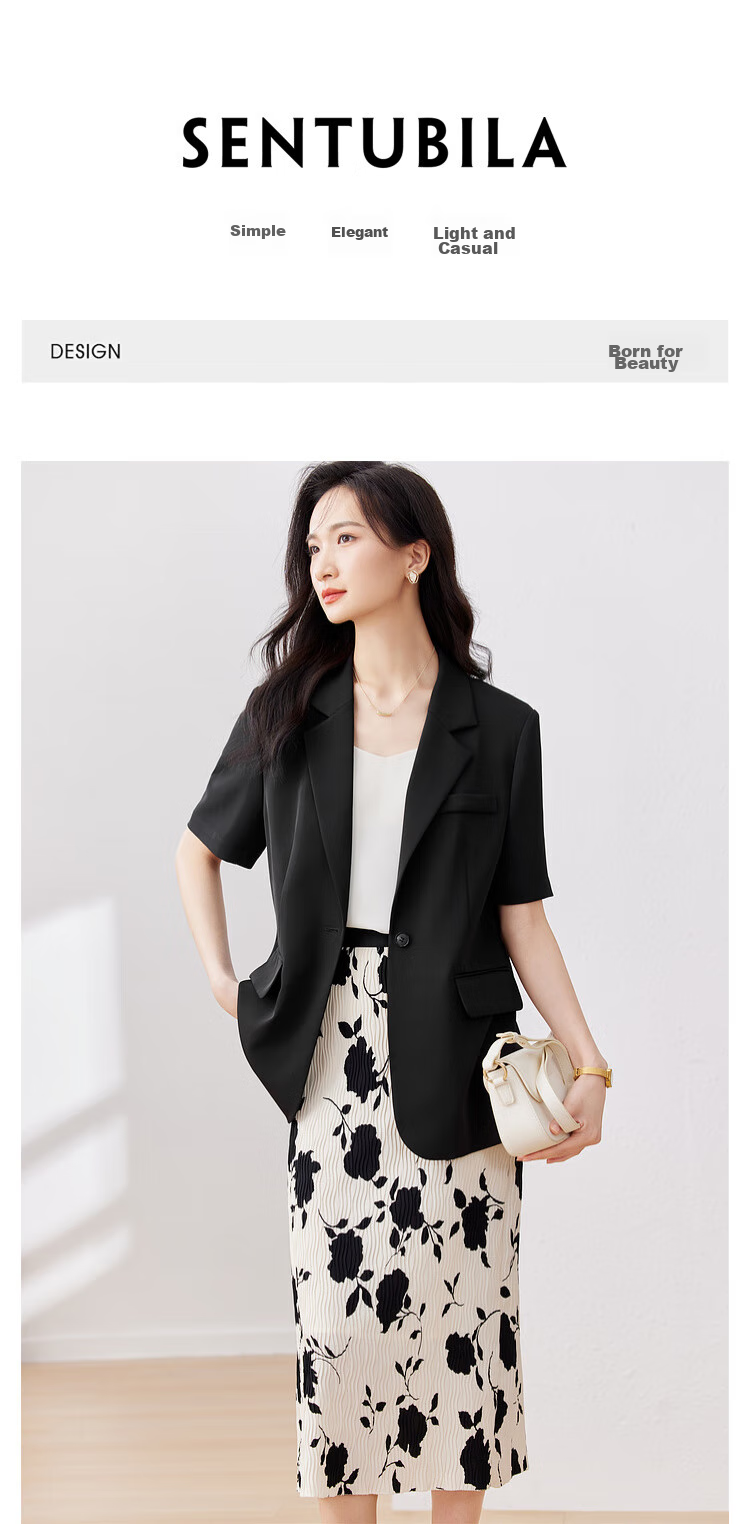 Sentubila Three-Dimensional Draping Summer Casual Short-Sleeve Blazer for Women, Elegant Office Suit Jacket, Black, S 1