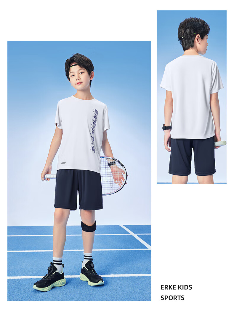 ERKE Kids Boys Sports Set Summer Short Sleeve and Shorts Bright White Size 120 14