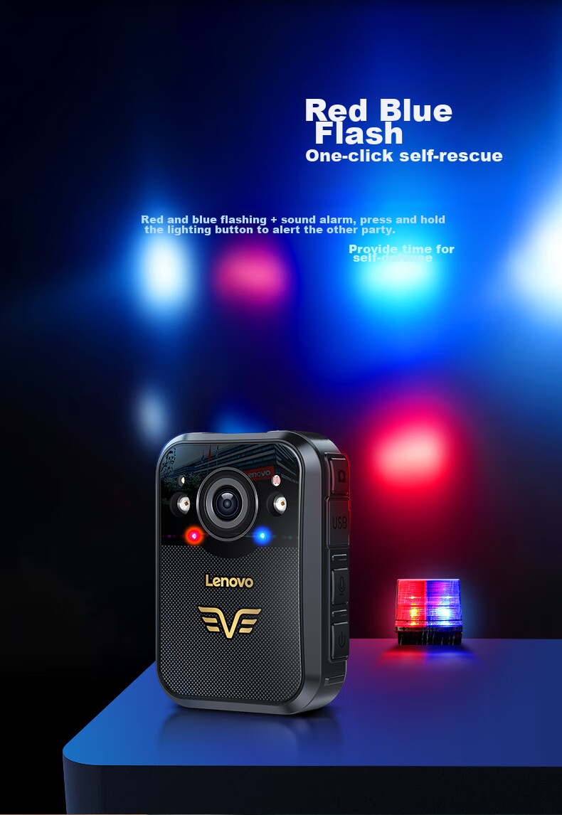 Lenovo Body-Worn Camera, Explosion-Proof, High-Definition Infrared Night Vision, 58 Million Pixels, Miniature Video Evidence Recording, DSJ-2W, 64GB 10