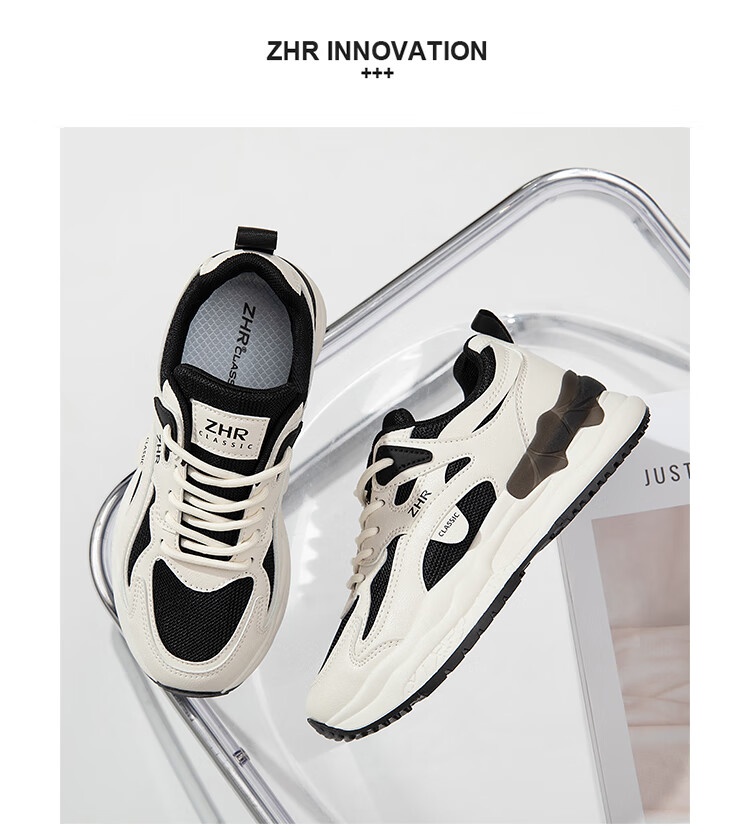 ZHR Casual Shoes for Women, Trendy Cool Lightweight Thick-Soled Sneakers, Comfortable Breathable Color-Block Women's Shoes CS58 White And Black Size 39 22