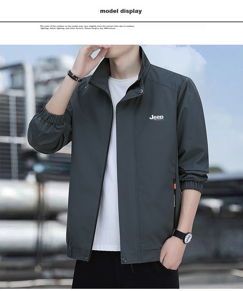 JEEP SPIRIT Men's Jacket, Spring And Autumn Outerwear, Stand-Up Collar, Business Casual Versatile Outdoor Menswear, Dark Gray, 2XL 12