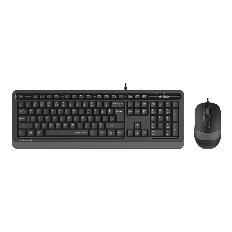 A4TECH F1010Q, 104-Key Wired Keyboard And Mouse Set, Wired Keyboard And Mouse Combo for Office Computer, Fei Shidai Quiet Keyboard And Mouse Set, Su Kong Gray, Wired