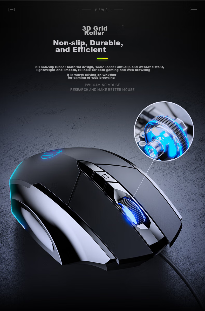 INPHIC PG9 Wired Gaming Mouse, E-Sports Macro, Right-Handed Universal RGB Mouse for PUBG/LOL/CSGO, Compatible with Desktop And Laptop, 12800 DPI, Black 5