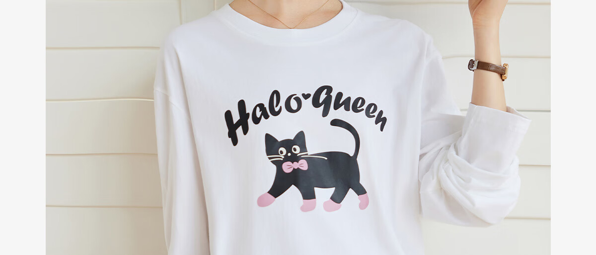 Halo Queen Women's Long Sleeve Cotton T-Shirt Spring Autumn Round Neck Letter Bow Print Casual Base Shirt New H143T2009 8