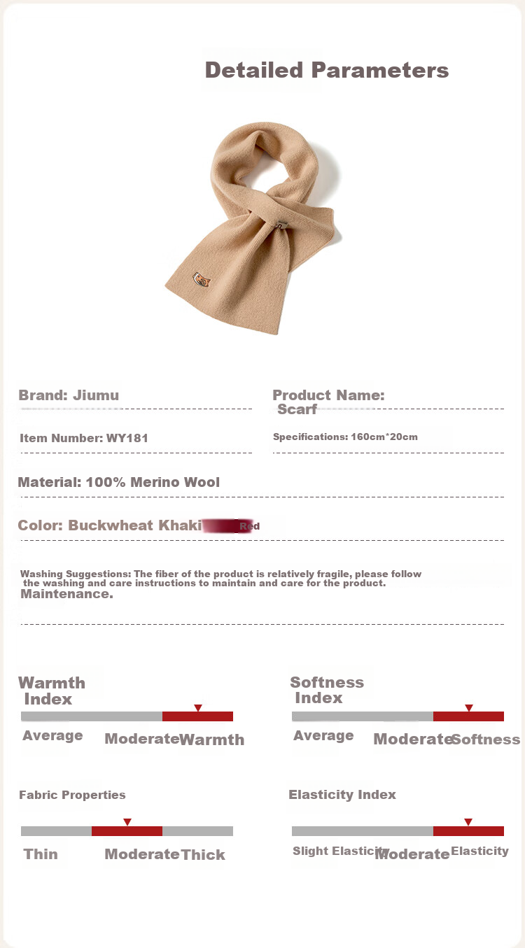 JIUMU Pure Wool Scarf for Women, Autumn And Winter, Zodiac Year Red, Warm Neck Wrap, Gift for Girls, Gift for Mom, Mid-Autumn Festival Birthday Present 3