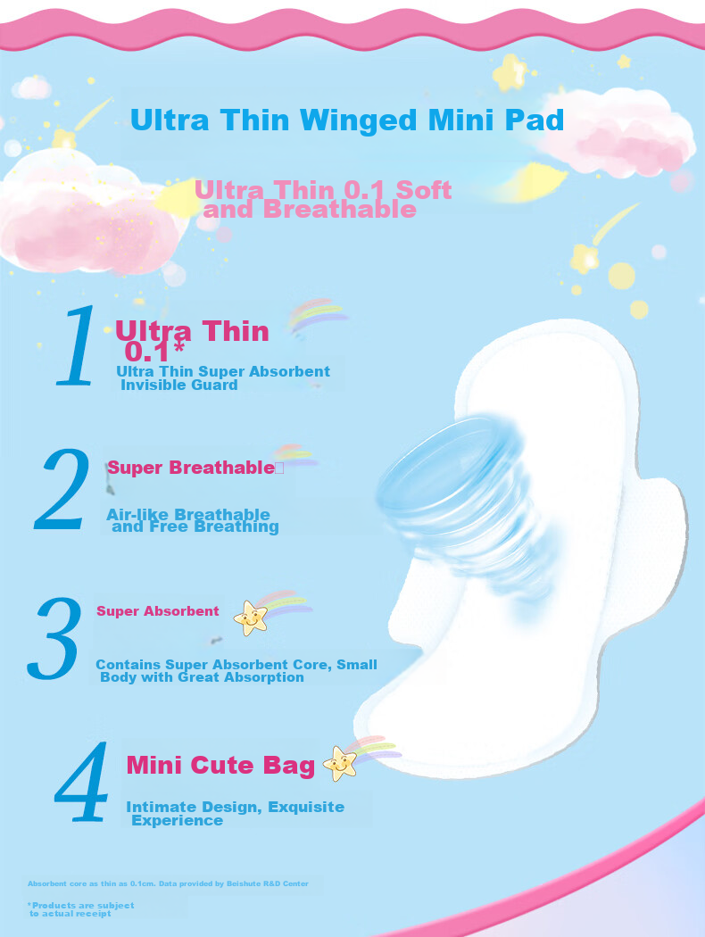 Beishute Pure Cotton Ultra-Thin Instant Absorption Mini Sanitary Napkins, 185mm, 30 Pieces, Sold by JD, Menstrual Pads 2