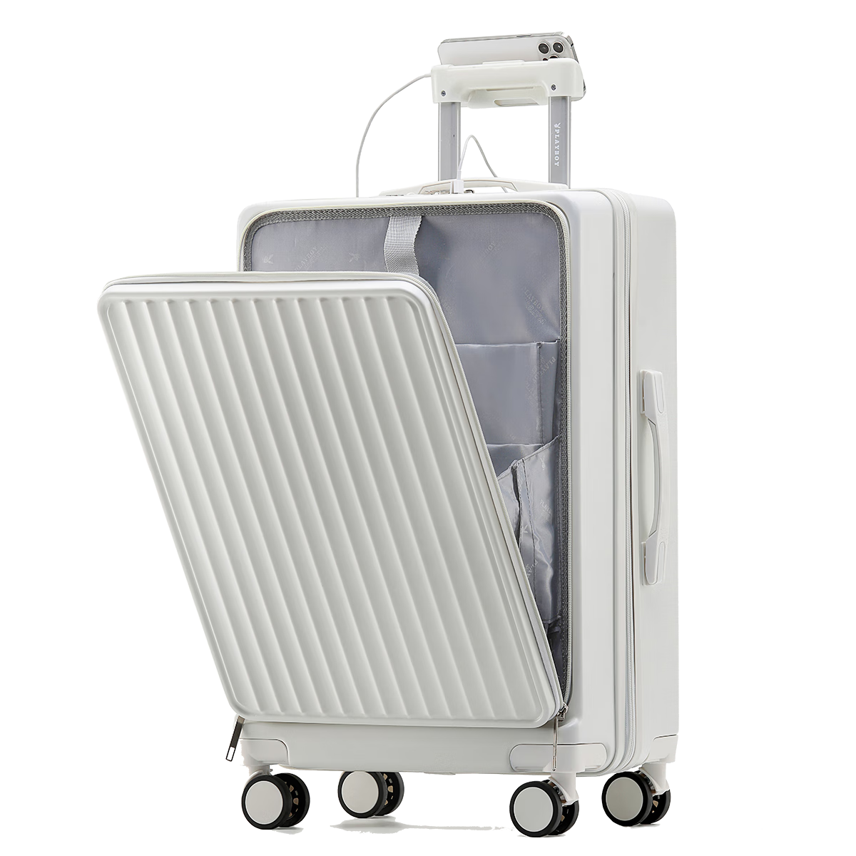 Huahuagongzi Front-Opening Multi-Functional Trolley Suitcase for Women And Men, Business Travel Password Lock Luggage, 26-Inch White