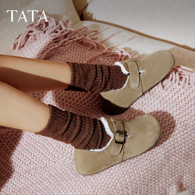 TATA Retro Fleece-Lined Birkenstock Women's Shoes 2024 Winter CGW05AM5 Gray (Mauritius) Size 37