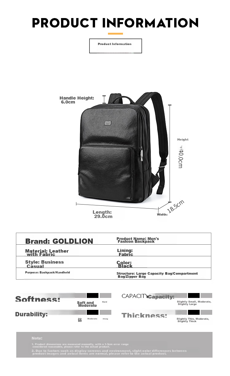 Goldlion Backpack, Outdoor Travel Bag for Men, Large Capacity Laptop Bag, Men's Bag, Schoolbag, Birthday Gift 9