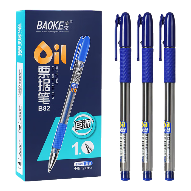 BAOKE B82 Ballpoint Pen, Medium Oil Pen, 1.0mm Bullet Tip, for Students And Office Use, Ballpoint Pen for Bills, Blue, 12 Pens/box